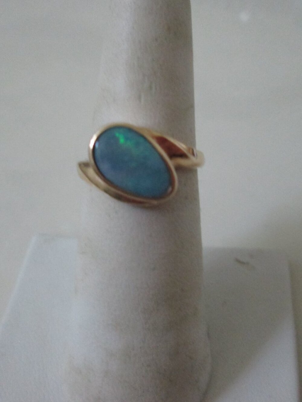 14K yellow gold black opal ring